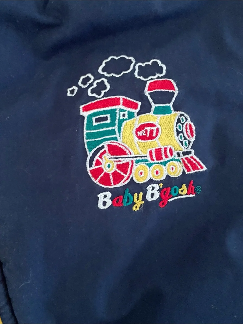 Colorblock Vintage Baby Snowsuit with Train Embroidery - Red, Navy, Yellow, Teal